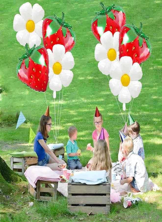 YOUDICT 8 PCS Strawberry Balloons Daisy Balloons, Red Berry Foil Balloons for Strawberry Themed Birthday Party Decorations Berry First Birthday Decorations - Image 4